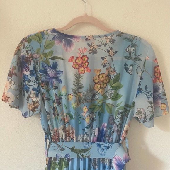 Floral and Pleated Belted Dress Made in Italy - Picture 8 of 9